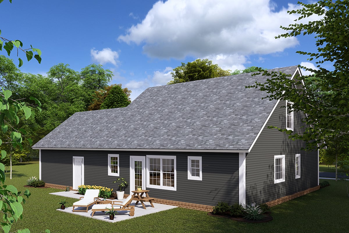 Cape Cod, Country, Southern Plan with 1717 Sq. Ft., 3 Bedrooms, 3 Bathrooms, 2 Car Garage Rear Elevation