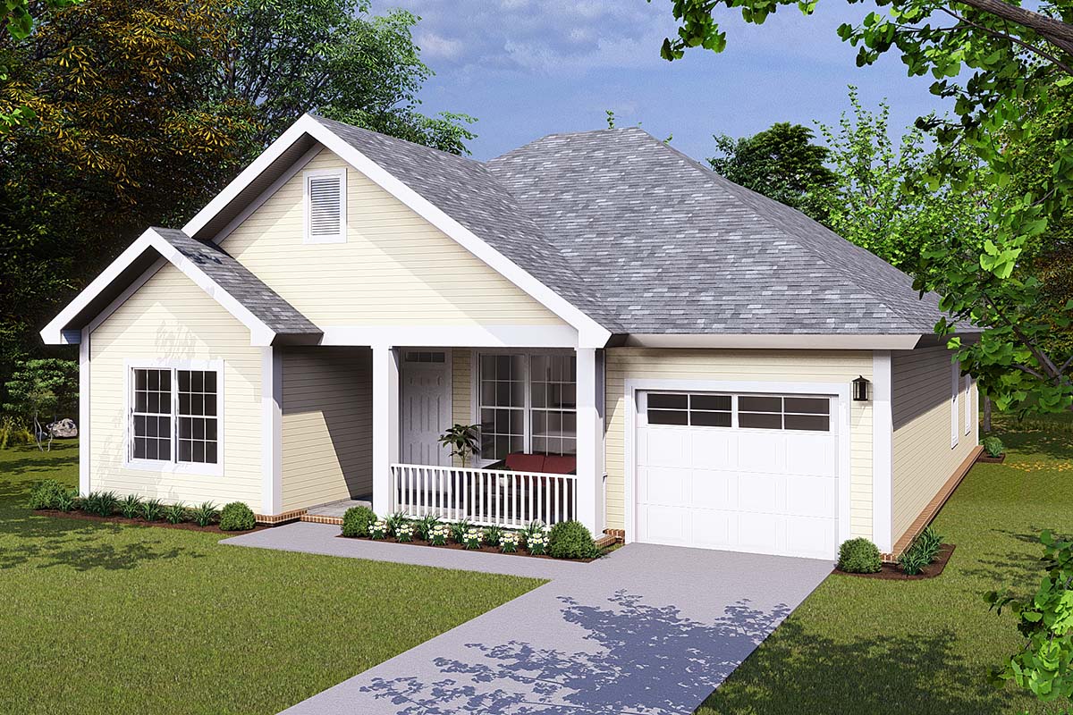 Traditional Plan with 1187 Sq. Ft., 3 Bedrooms, 2 Bathrooms, 1 Car Garage Elevation