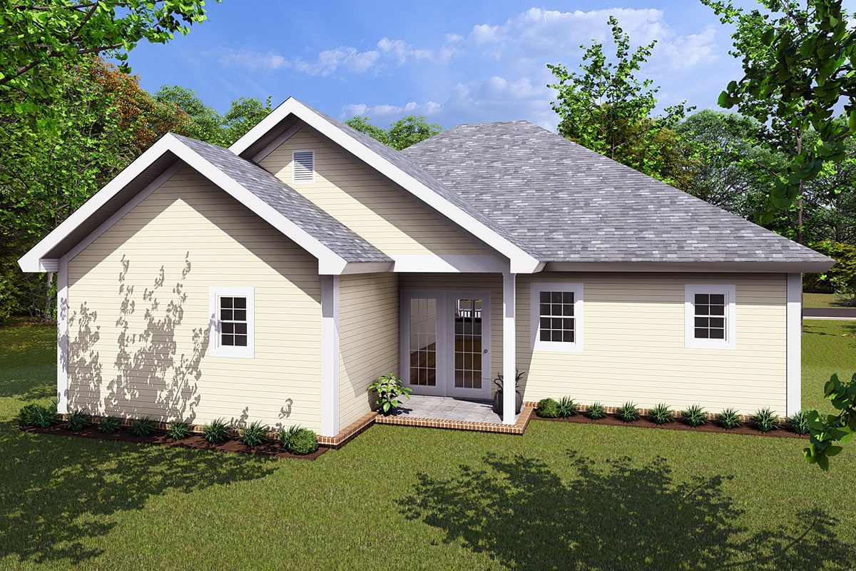 Traditional Plan with 1187 Sq. Ft., 3 Bedrooms, 2 Bathrooms, 1 Car Garage Rear Elevation