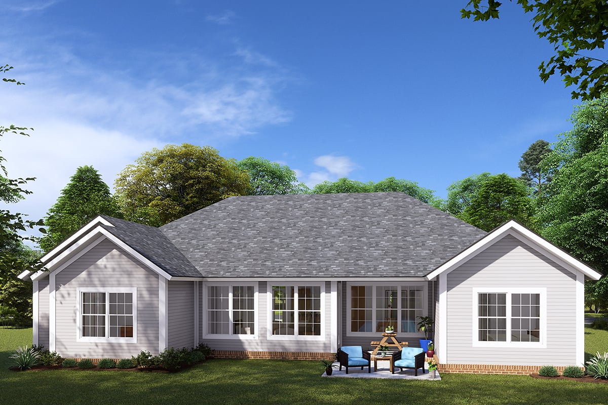 Traditional Plan with 1831 Sq. Ft., 5 Bedrooms, 3 Bathrooms, 2 Car Garage Rear Elevation