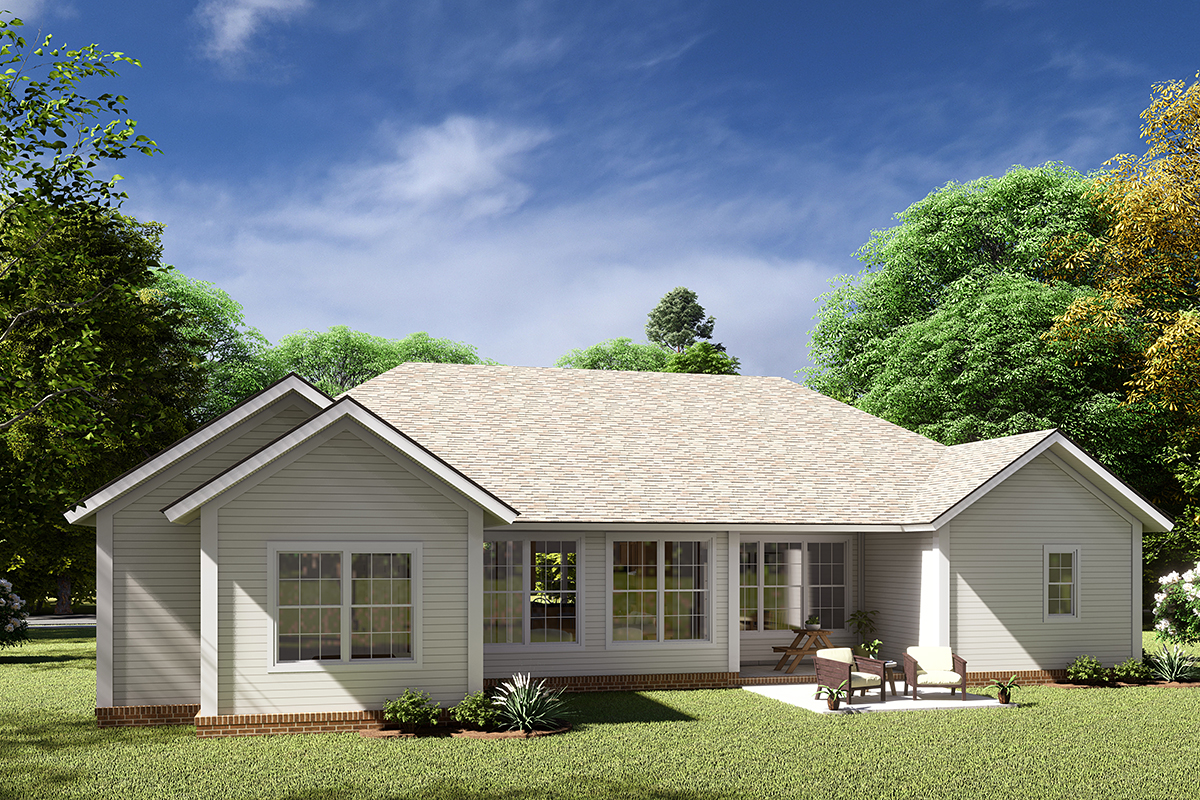 Traditional Plan with 1648 Sq. Ft., 5 Bedrooms, 3 Bathrooms, 2 Car Garage Rear Elevation
