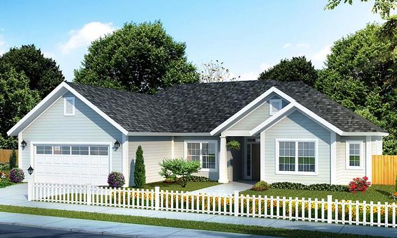 Cottage, Ranch, Traditional House Plan 61420 with 4 Beds, 3 Baths, 2 Car Garage Elevation