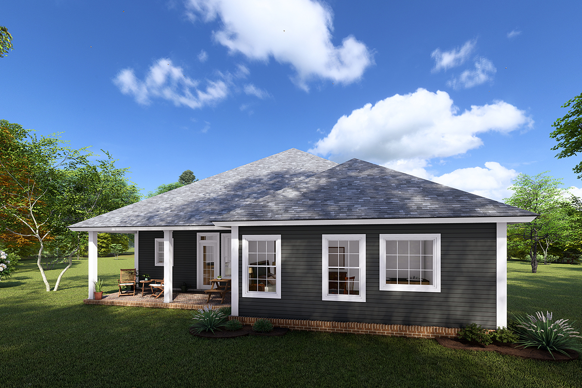 Traditional Plan with 1598 Sq. Ft., 3 Bedrooms, 2 Bathrooms, 2 Car Garage Rear Elevation