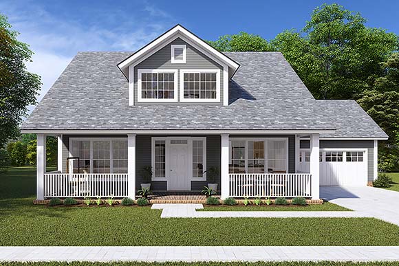 Cape Cod, Country, Southern House Plan 61442 with 3 Beds, 3 Baths, 2 Car Garage Elevation
