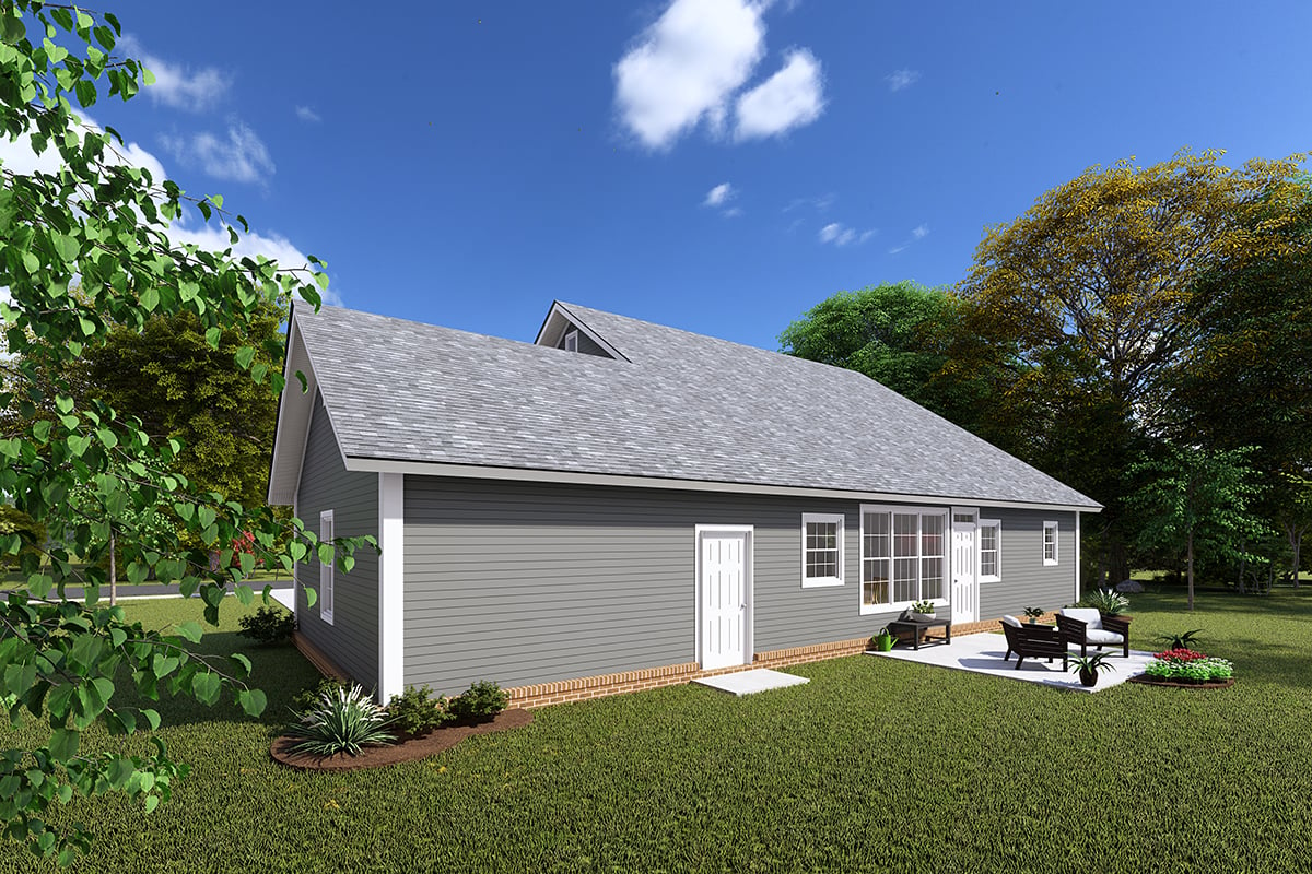 Cape Cod, Country, Southern Plan with 2066 Sq. Ft., 3 Bedrooms, 3 Bathrooms, 2 Car Garage Rear Elevation