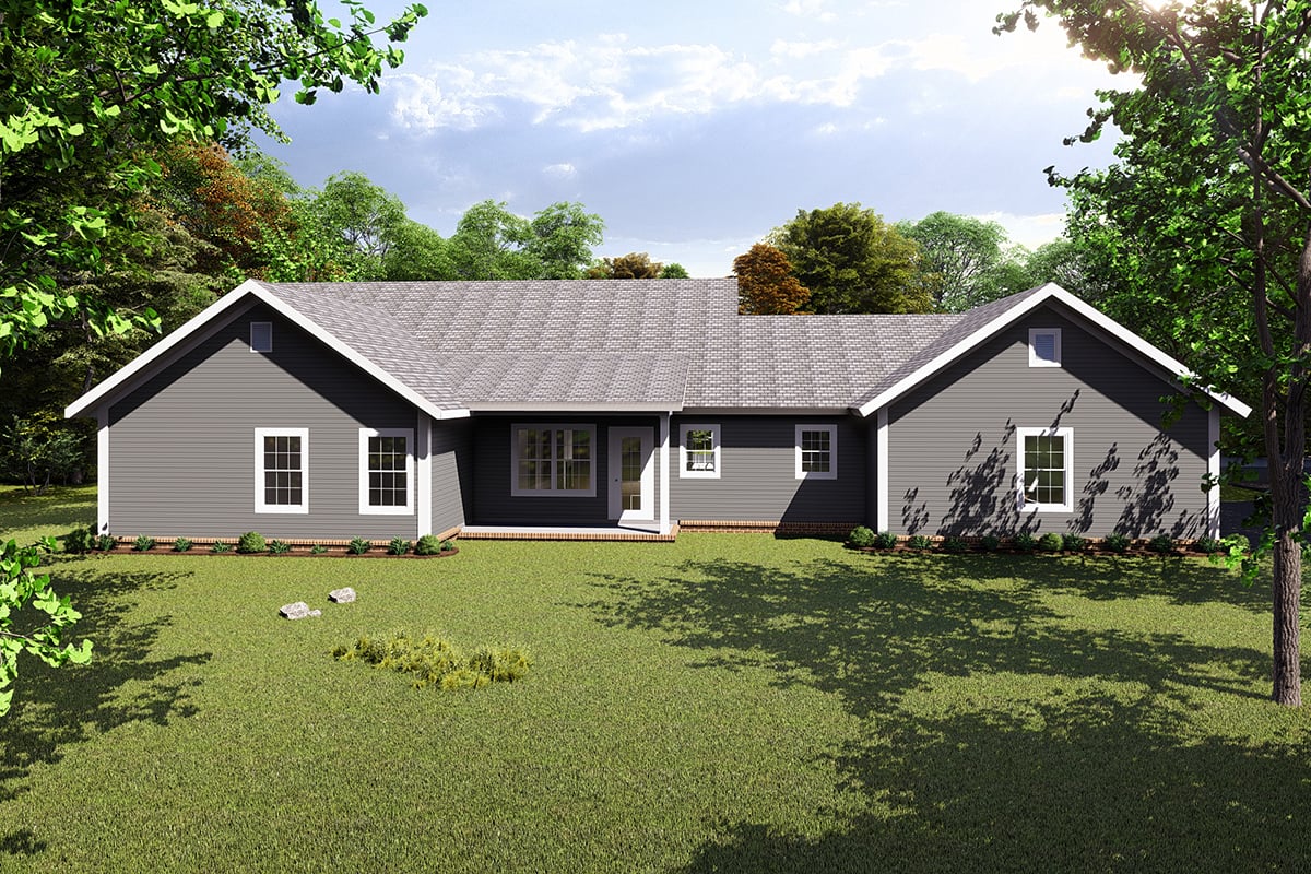 Ranch, Traditional Plan with 1808 Sq. Ft., 4 Bedrooms, 3 Bathrooms, 3 Car Garage Rear Elevation