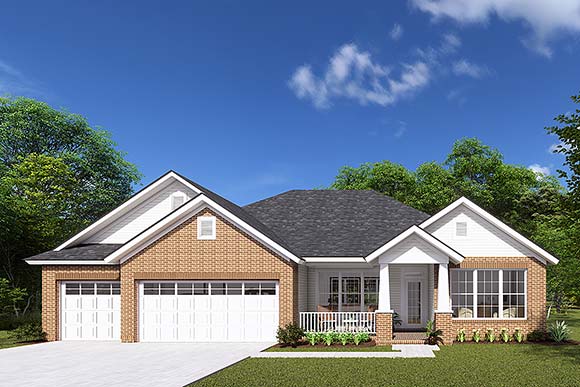 Bungalow, Traditional House Plan 61445 with 4 Beds, 3 Baths, 3 Car Garage Elevation
