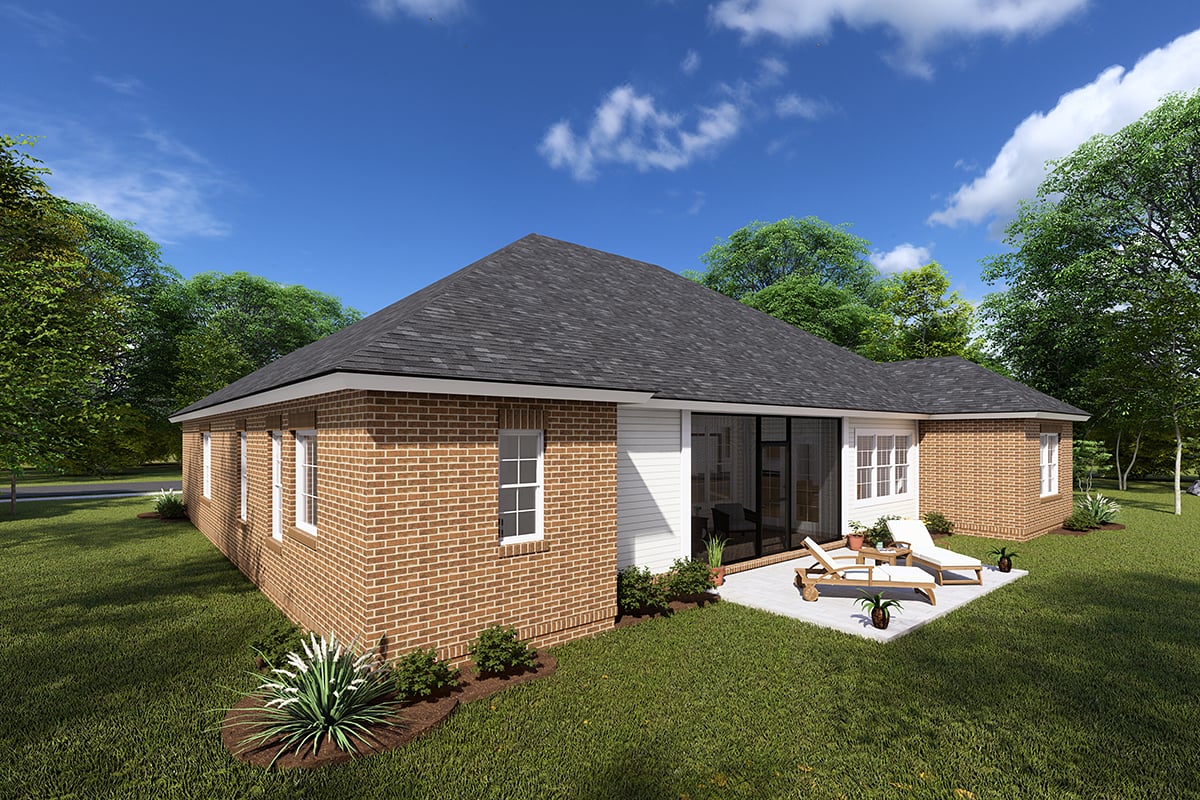 Bungalow, Traditional Plan with 2062 Sq. Ft., 4 Bedrooms, 3 Bathrooms, 3 Car Garage Rear Elevation