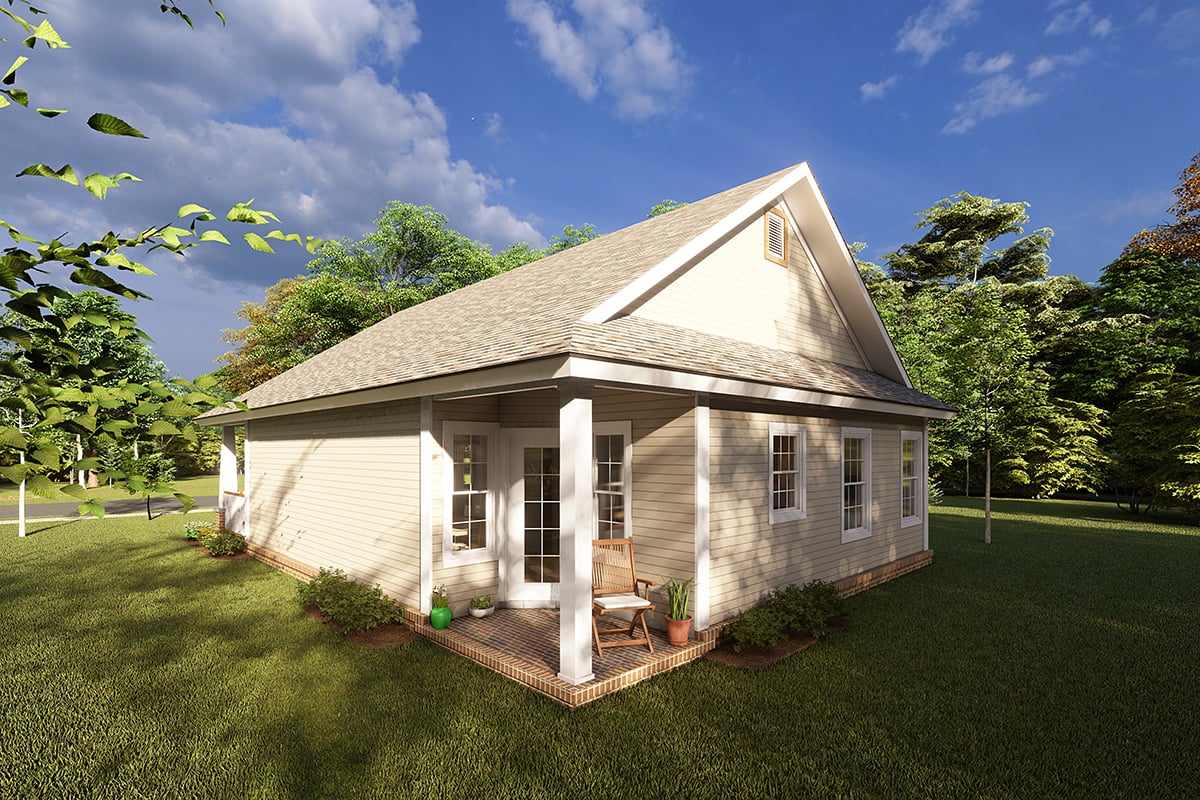 Cottage, Traditional Plan with 1163 Sq. Ft., 3 Bedrooms, 2 Bathrooms Rear Elevation