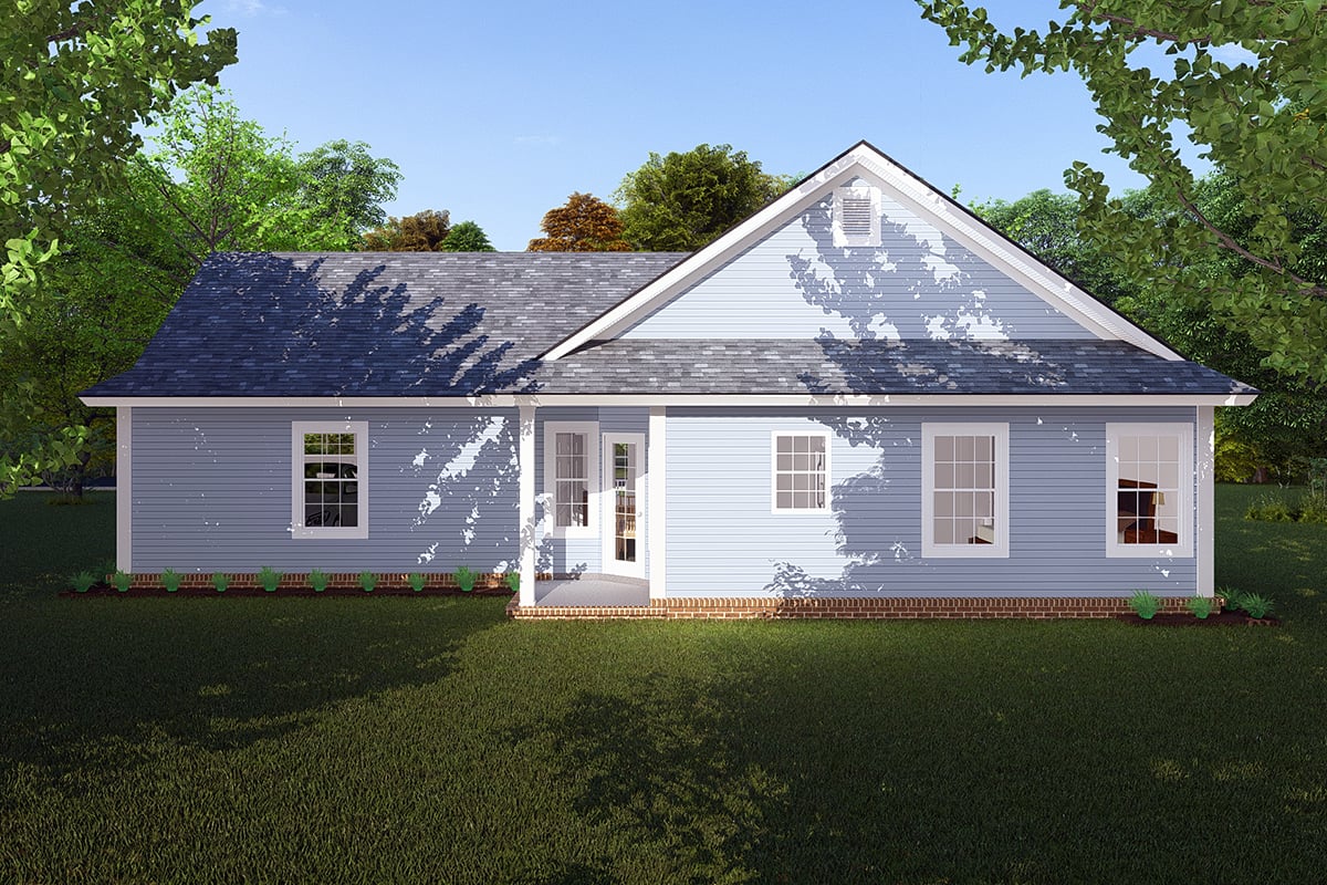Traditional Plan with 1163 Sq. Ft., 3 Bedrooms, 2 Bathrooms, 2 Car Garage Rear Elevation