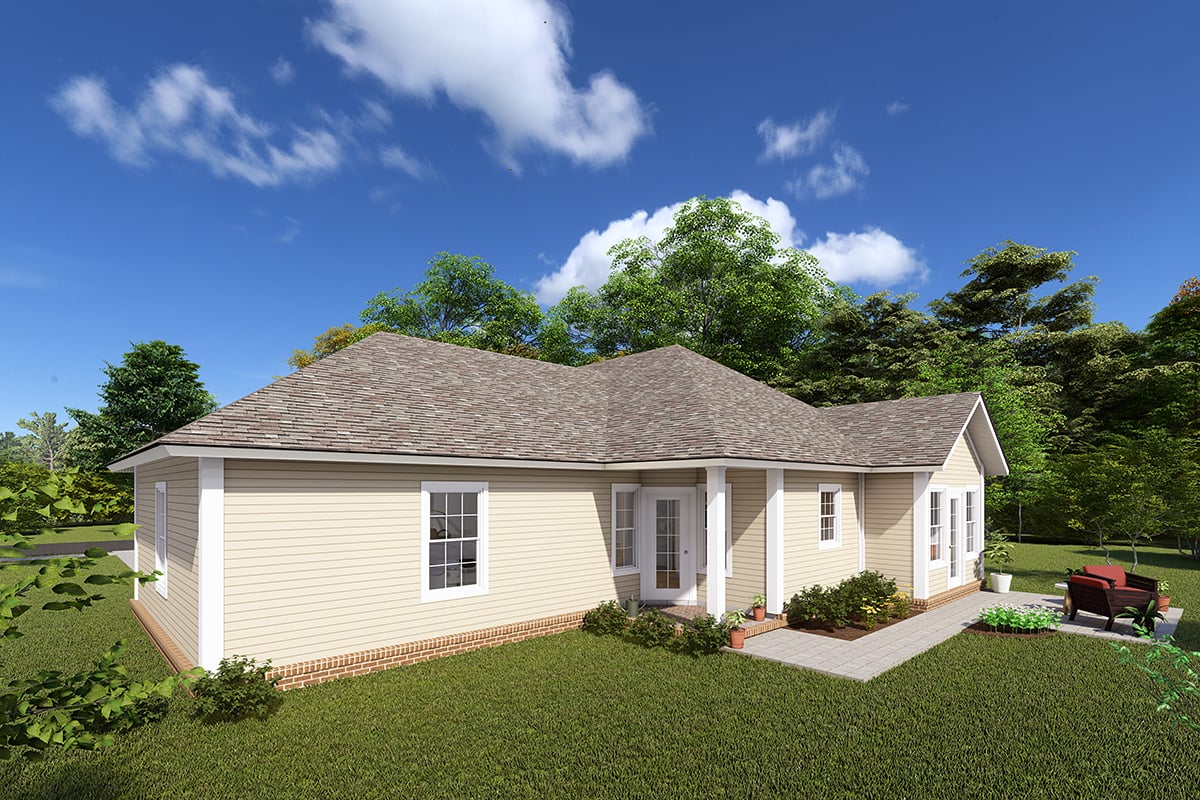 Traditional Plan with 1381 Sq. Ft., 3 Bedrooms, 2 Bathrooms, 2 Car Garage Rear Elevation