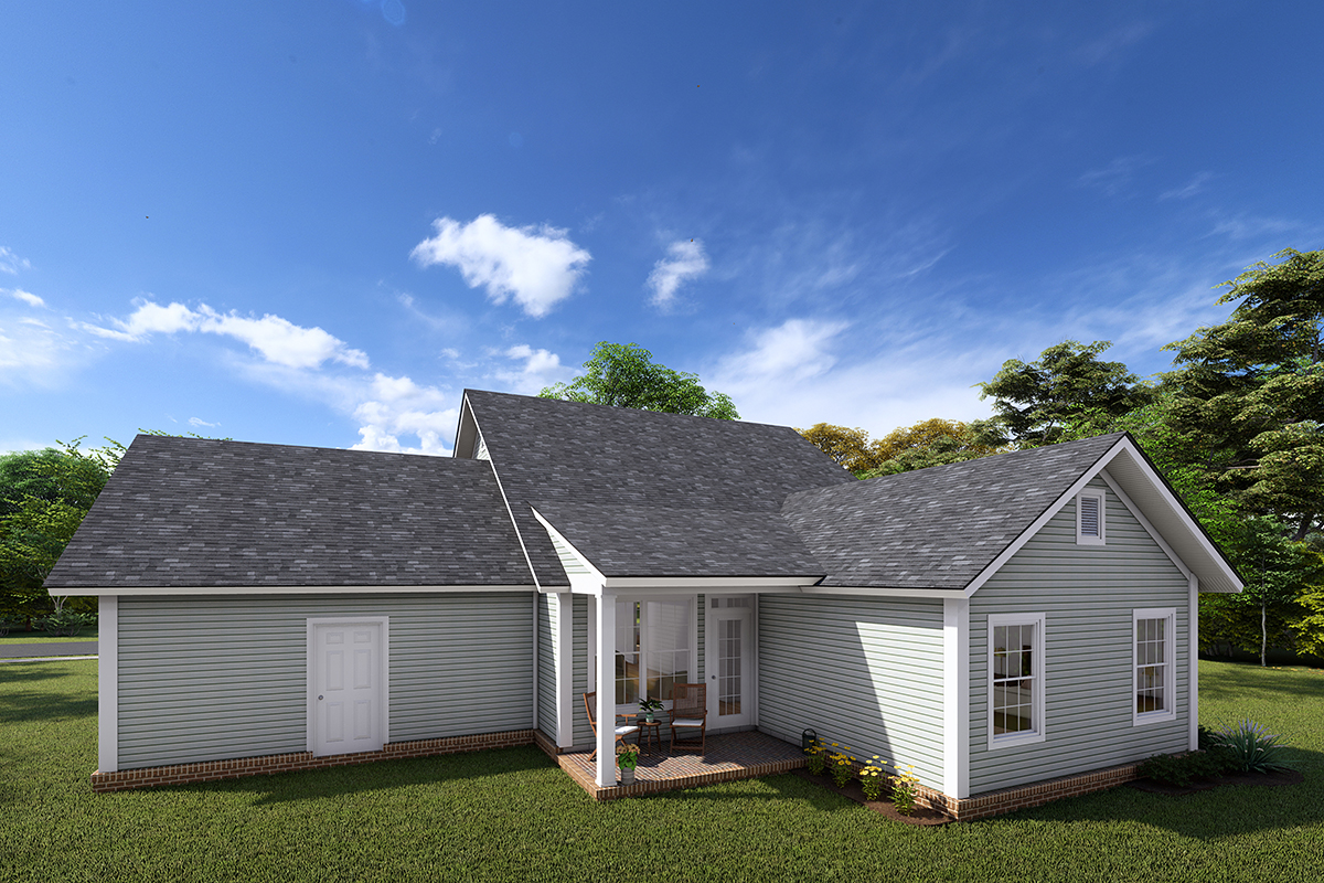 Traditional Plan with 1433 Sq. Ft., 3 Bedrooms, 2 Bathrooms, 2 Car Garage Rear Elevation