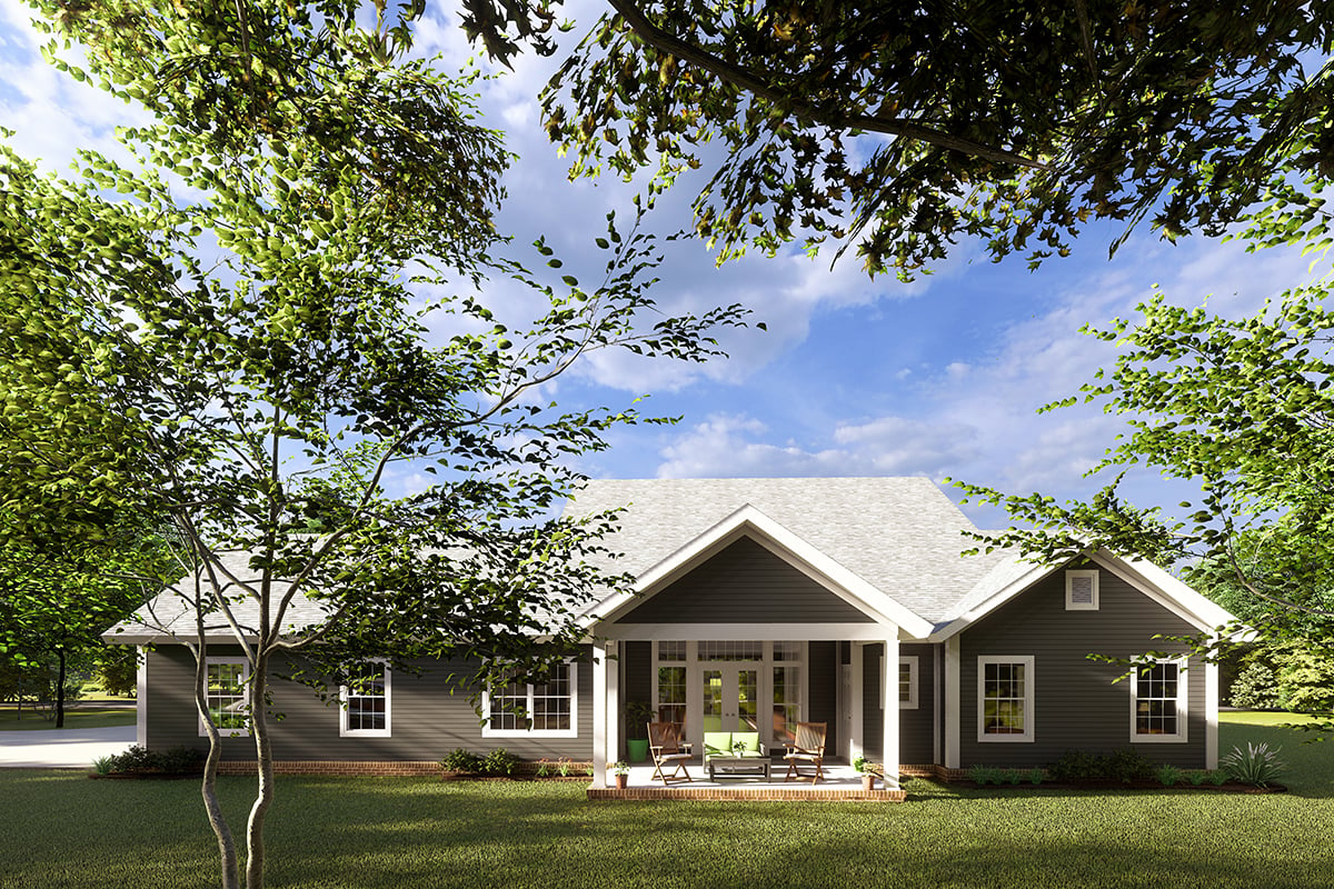 Cottage, Craftsman, Traditional Plan with 2298 Sq. Ft., 3 Bedrooms, 3 Bathrooms, 3 Car Garage Rear Elevation