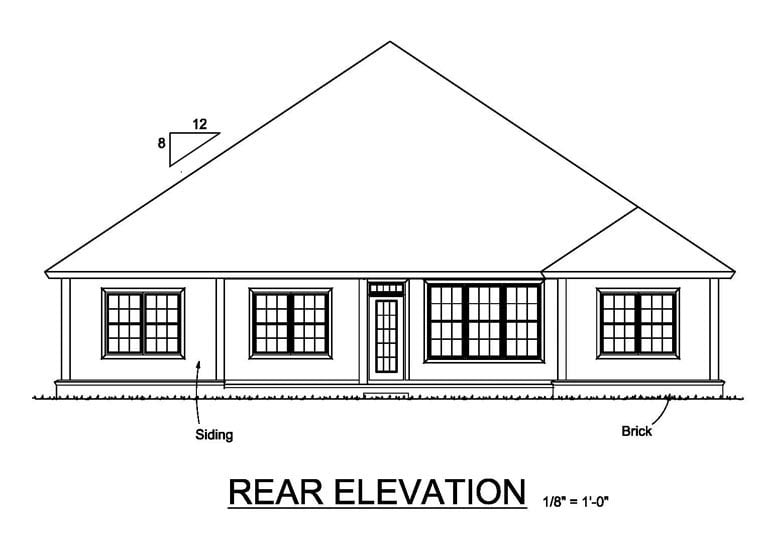 Cottage, Craftsman, Traditional Plan with 1996 Sq. Ft., 5 Bedrooms, 3 Bathrooms, 3 Car Garage Rear Elevation