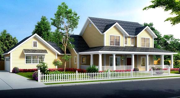Country, Farmhouse, Southern, Traditional House Plan 61480 with 4 Beds, 3 Baths, 2 Car Garage Elevation