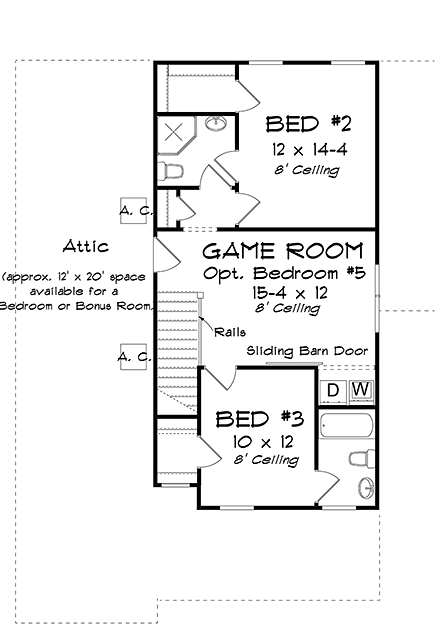 Cottage, Traditional House Plan 61485 with 4 Beds, 4 Baths, 2 Car Garage Second Level Plan