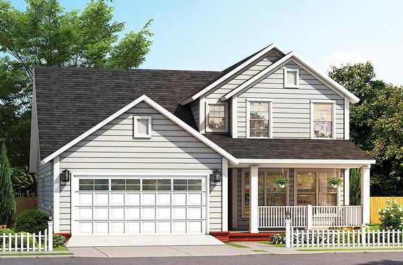 Cottage, Traditional House Plan 61487 with 3 Beds, 4 Baths, 2 Car Garage Elevation
