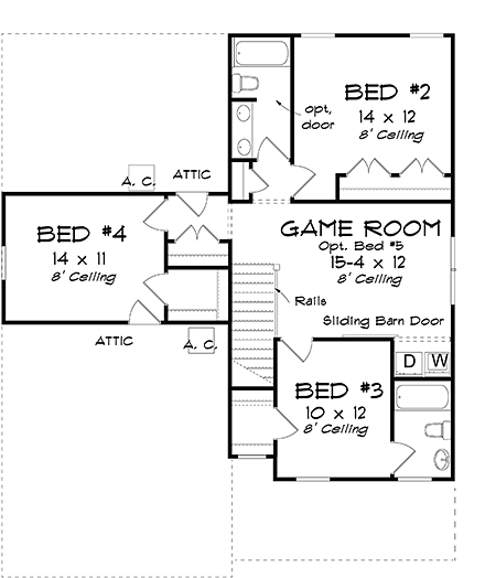 Cottage, Traditional House Plan 61488 with 4 Beds, 4 Baths, 2 Car Garage Second Level Plan