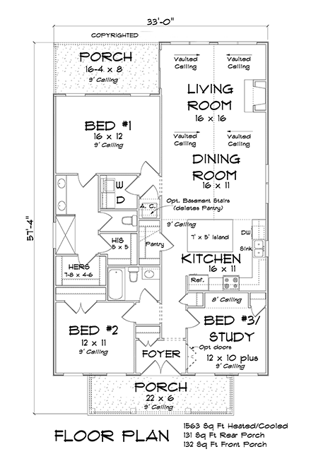 Cottage, Craftsman, Traditional House Plan 61499 with 3 Beds, 2 Baths First Level Plan