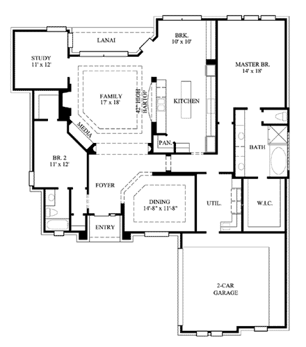 European House Plan 61506 with 2 Beds, 2 Baths, 2 Car Garage First Level Plan