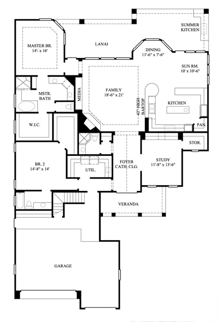 Farmhouse House Plan 61509 with 2 Beds, 3 Baths, 3 Car Garage First Level Plan