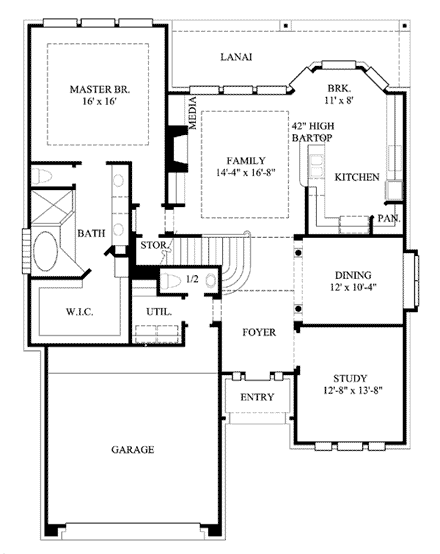 Country House Plan 61511 with 3 Beds, 3 Baths, 2 Car Garage First Level Plan
