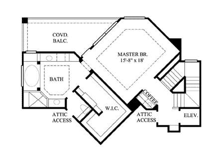 European House Plan 61518 with 3 Beds, 3 Baths, 2 Car Garage Second Level Plan
