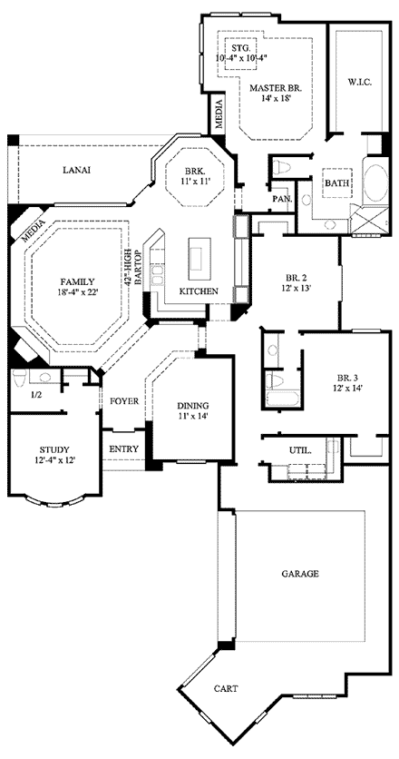 House Plan 61519 with 3 Beds, 3 Baths, 2 Car Garage First Level Plan