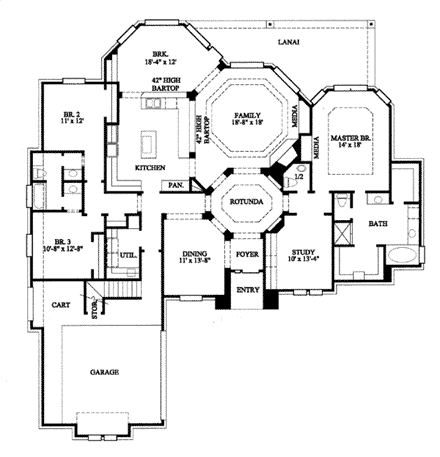 European House Plan 61521 with 3 Beds, 3 Baths, 2 Car Garage First Level Plan