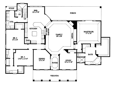 Country House Plan 61522 with 3 Beds, 4 Baths First Level Plan