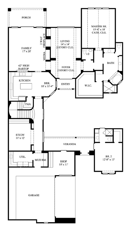 Southwest, Tuscan House Plan 61570 with 3 Beds, 4 Baths, 2 Car Garage First Level Plan