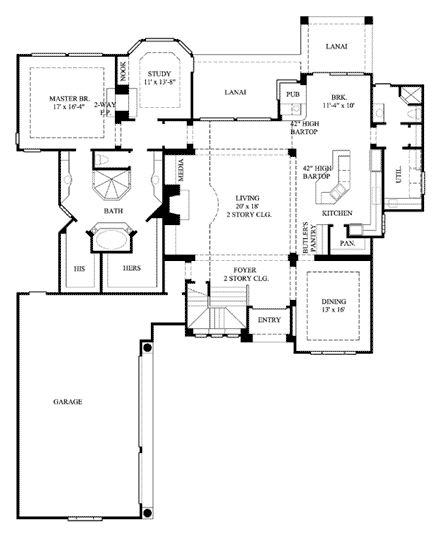 Florida House Plan 61584 with 3 Beds, 3 Baths, 3 Car Garage First Level Plan
