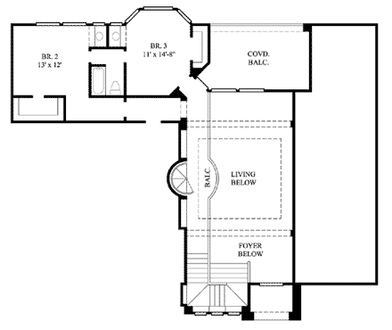 Florida House Plan 61584 with 3 Beds, 3 Baths, 3 Car Garage Second Level Plan