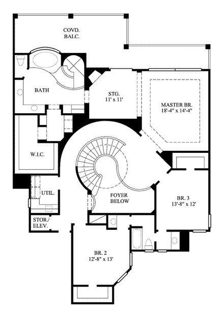 Traditional House Plan 61589 with 3 Beds, 3 Baths, 2 Car Garage Second Level Plan