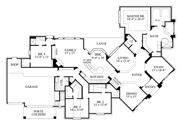 House Plan 61598 - with 3556 Sq Ft, 4 Bed, 4 Bath, 1 Half Bath