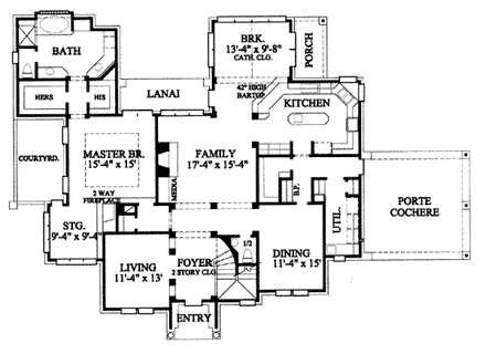 Victorian House Plan 61607 with 4 Beds, 5 Baths, 2 Car Garage First Level Plan