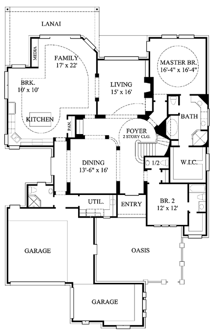 Tudor House Plan 61650 with 4 Beds, 6 Baths, 3 Car Garage First Level Plan