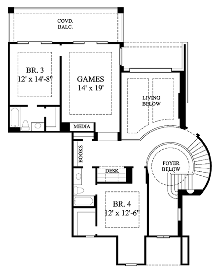 Tudor House Plan 61650 with 4 Beds, 6 Baths, 3 Car Garage Second Level Plan