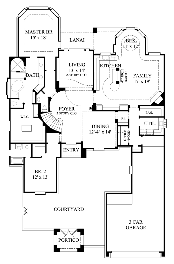 Tudor House Plan 61652 with 4 Beds, 5 Baths, 3 Car Garage Level One