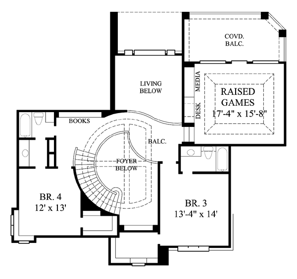 Tudor House Plan 61652 with 4 Beds, 5 Baths, 3 Car Garage Level Two