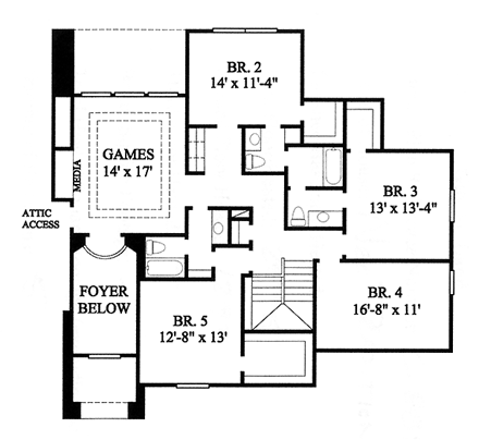 Victorian House Plan 61656 with 5 Beds, 5 Baths, 3 Car Garage Second Level Plan