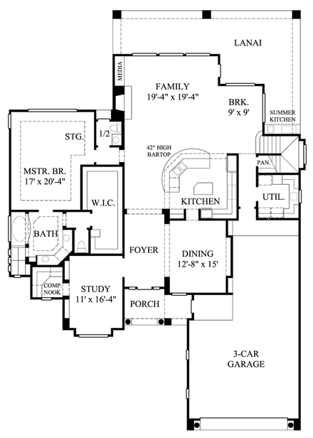 Mediterranean House Plan 61678 with 4 Beds, 4 Baths, 3 Car Garage First Level Plan