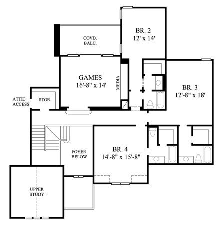 Tudor House Plan 61686 with 4 Beds, 5 Baths, 3 Car Garage Second Level Plan