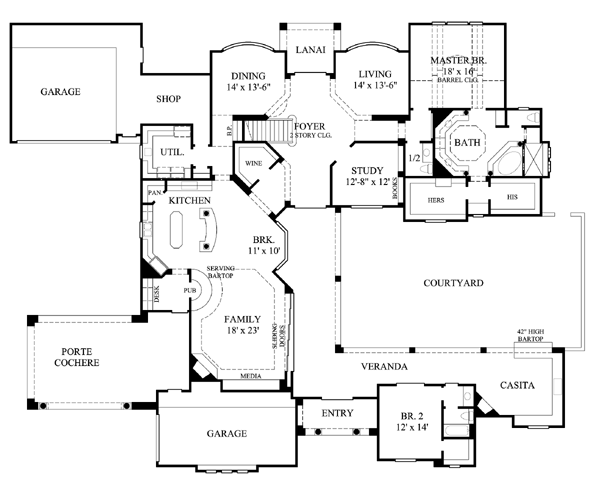 House Plan 61714 - Mediterranean Style with 4250 Sq Ft, 4 Bed, 4