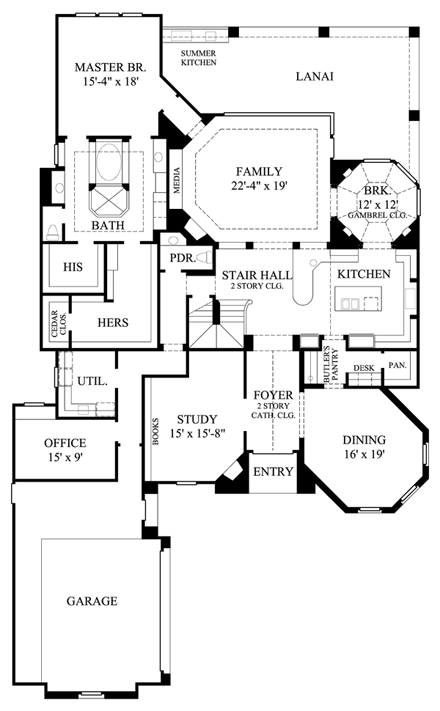 Mediterranean House Plan 61734 with 3 Beds, 4 Baths, 2 Car Garage First Level Plan