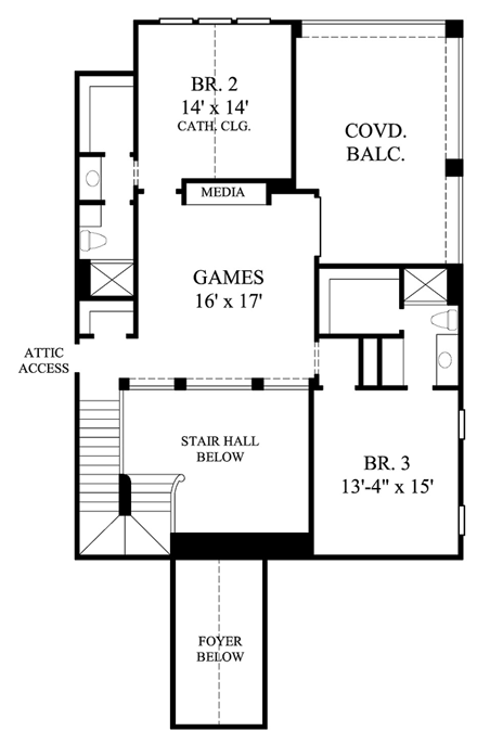 Mediterranean House Plan 61734 with 3 Beds, 4 Baths, 2 Car Garage Second Level Plan