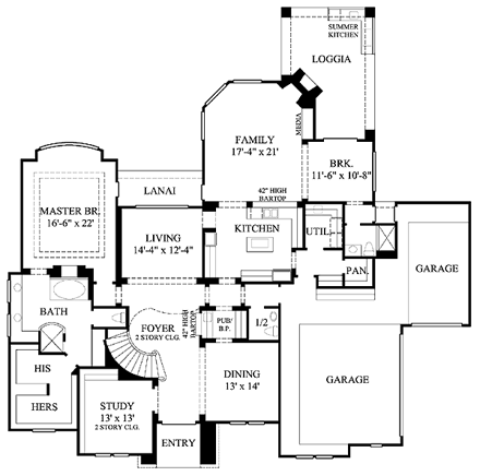 Italian, Mediterranean, Tuscan House Plan 61749 with 5 Beds, 6 Baths, 3 Car Garage First Level Plan