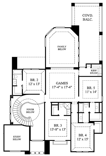 Italian, Mediterranean, Tuscan House Plan 61749 with 5 Beds, 6 Baths, 3 Car Garage Second Level Plan