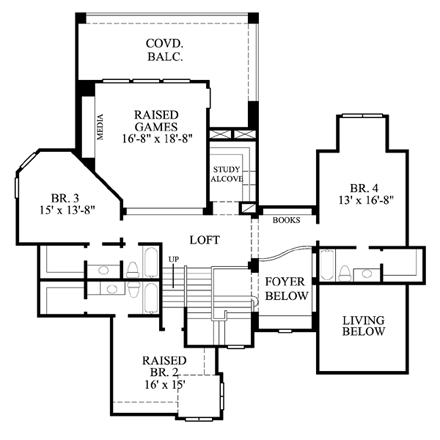 Tudor House Plan 61772 with 4 Beds, 5 Baths, 3 Car Garage Second Level Plan