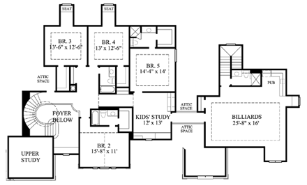 Victorian House Plan 61816 with 5 Beds, 6 Baths, 4 Car Garage Second Level Plan